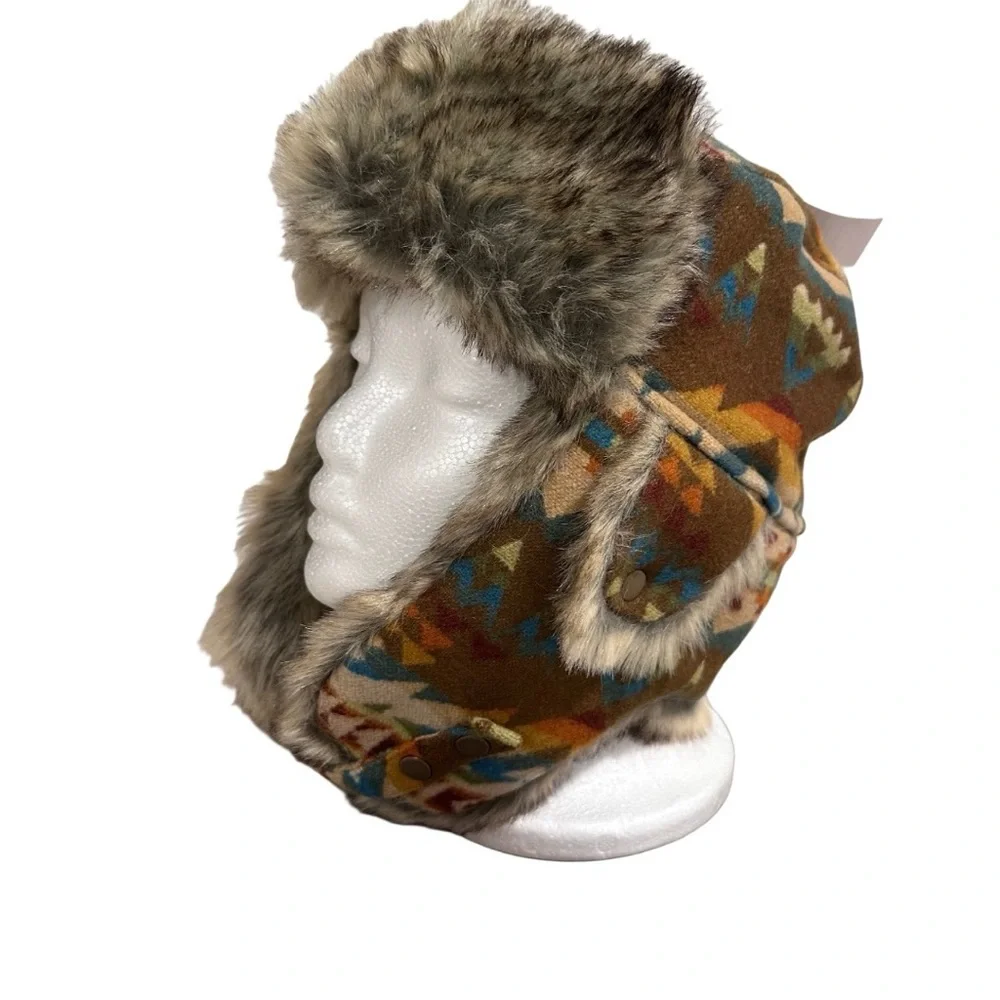 Pendleton 100% Wool Faux Fur Trapper Hat Solstice Canyon Southwestern MED unisex